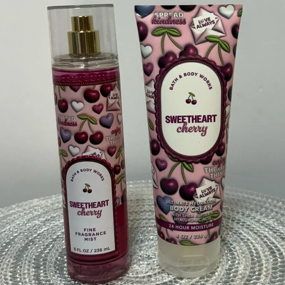 BBW Sweetheart Cherry Fine Fragrance Mist and Body Cream Set of 2 NWT